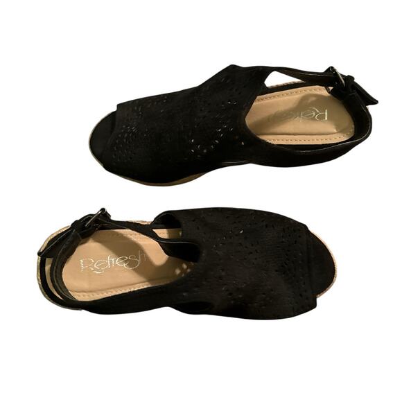 Refresh Women's Laser-Cut Slingback Espadrilles Wedge Sandals Size 8 Black NWOT - Picture 7 of 7